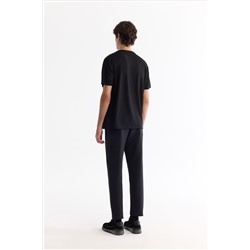 Siyah Bisiklet Yaka Elastan İnterlok T-Shirt