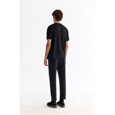 Siyah Bisiklet Yaka Elastan İnterlok T-Shirt