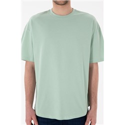 Erkek Long Fit Bisiklet Yaka Su Yeşili Basic Tişört