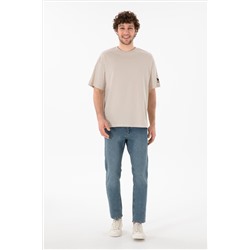 Erkek Oversize Fit Bisiklet Yaka Taş Tişört