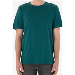 Erkek Regular Fit Bisiklet Yaka Koyu Yeşil Basic Tişört