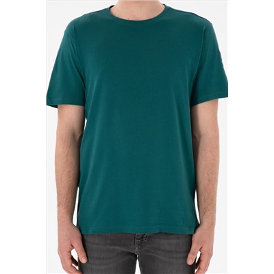 Erkek Regular Fit Bisiklet Yaka Koyu Yeşil Basic Tişört