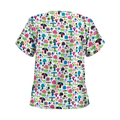 UA Mushroom Pickens White Print Scrub Top