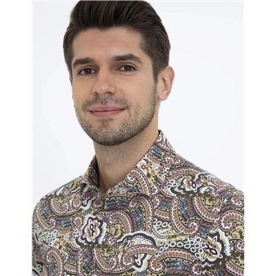 Kahverengi Slim Fit Uzun Kollu Gömlek