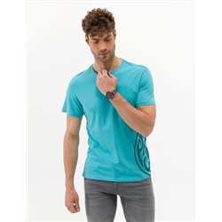 Mavi Slim Fit Baskılı Bisiklet Yaka Tişört
