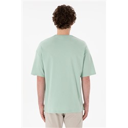 Erkek Oversize Fit Bisiklet Yaka Su Yeşili Tişört
