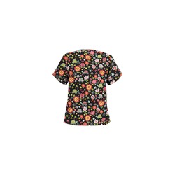 UA Slowpoke Black V-Neck Print Scrub Top