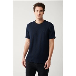 Avva, Erkek Lacivert Bisiklet Yaka Jakarlı T-shirt A32y1180
