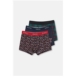 Dagi, Lacivert 3'lü Jakar Lastik Pamuklu Boxer