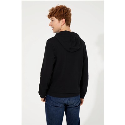 Erkek Siyah Kapüşonlu Sweatshirt
