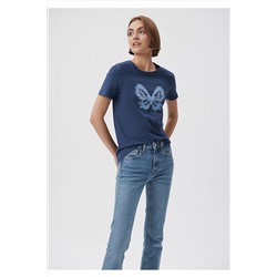 MaviKelebek Baskılı Indigo Tişört Slim Fit / Dar Kesim 1611713-70487
