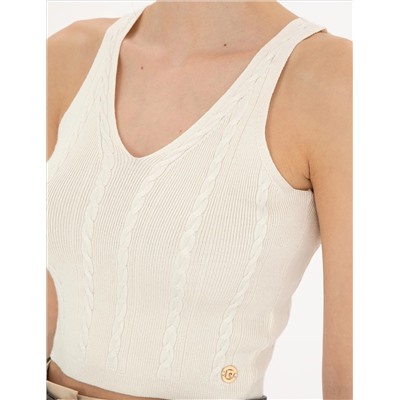 Beyaz Crop Top Triko Bluz