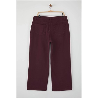 Bordo Yüksek Bel Geniş Paça Büyük Beden Wide Leg Jeans TBBSS24CJ00050