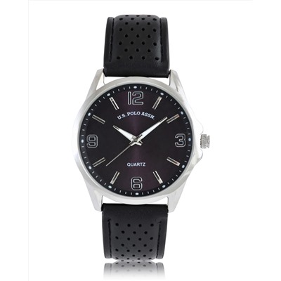 MENS PERFORATED BLACK STRAP ANALOG WATCH