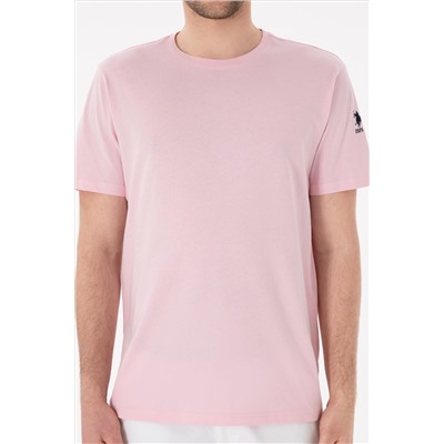 Erkek Regular Fit Bisiklet Yaka Açık Pembe Basic Tişört