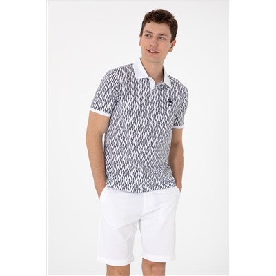 Erkek Regular Fit Polo Yaka Lacivert Desenli Tişört