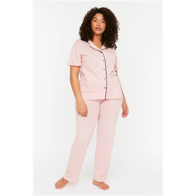 Trendyol Curve Pudra Örme Biyeli Pijama Takımı TBBSS22PT0220