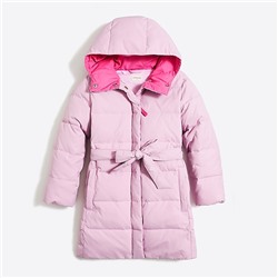 Girls' long belted puffer coat