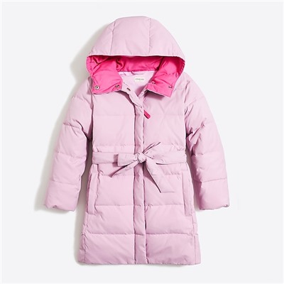 Girls' long belted puffer coat