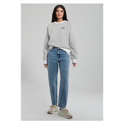MaviLogo Baskılı Çizgili Beyaz Sweatshirt 1s10100-85386