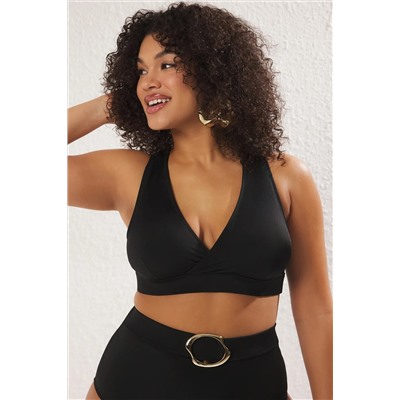 Siyah Kruvaze Yaka Büyük Beden Bikini Üstü TBBSS25CT00011