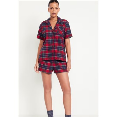 Flannel Pajama Short Set for Women