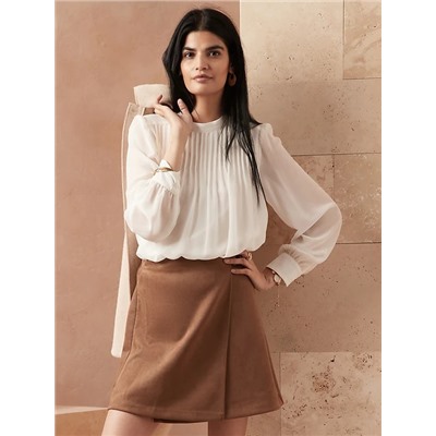Pleated Mock-Neck Blouse