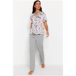 TRENDYOLMİLLA Gri Çiçek Detaylı Örme Pijama Takımı THMAW22PT0694