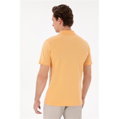 Erkek Slim Fit Polo Yaka Turuncu Basic Tişört