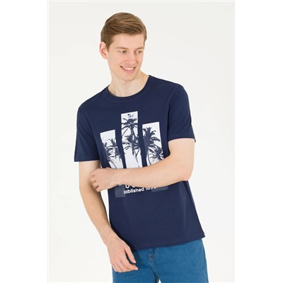 Erkek Lacivert Bisiklet Yaka T-Shirt