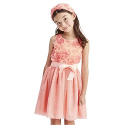 Girls 3D Flower Knit To Woven Dress