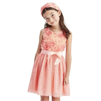 Girls 3D Flower Knit To Woven Dress