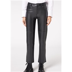 Thermo-Leggings in Lederoptik mit weitem Bein