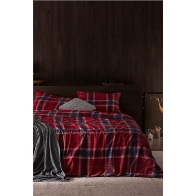 Lenard King Size %100 Pamuk Flanel Nevresim Takımı - Kırmızı