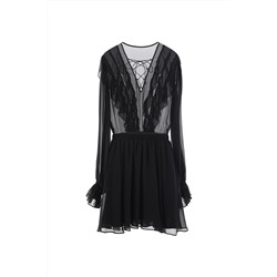 Vestido evasé de seda Negro