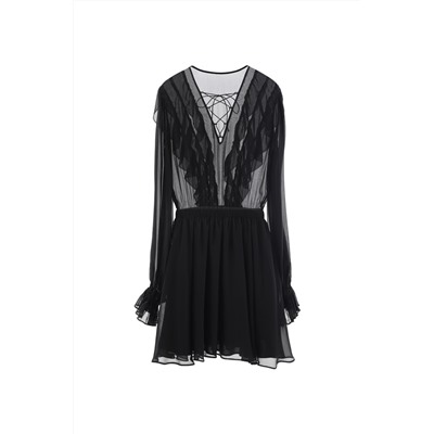 Vestido evasé de seda Negro