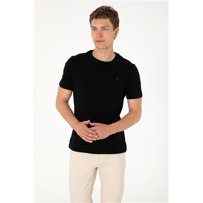Erkek Regular Fit Bisiklet Yaka Siyah Basic Tişört