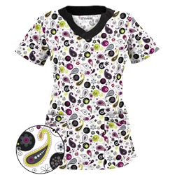 UA Party Paisley White Print Scrub Top