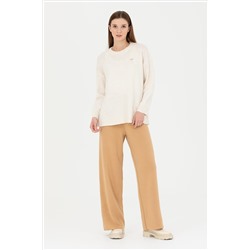 Kadın Kum Melanj Loose Fit Triko Pantolon