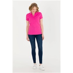 Kadın Fuşya Basic Polo Yaka Tişört