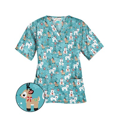 UA Antarctic Christmas Amazing Aqua Scrub Top