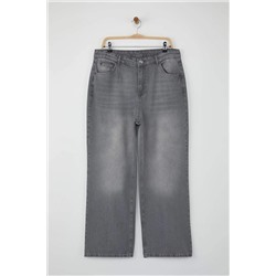 Gri Yüksek Bel Geniş Paça Büyük Beden Wide Leg Jeans TBBSS24CJ00050