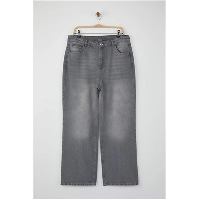 Gri Yüksek Bel Geniş Paça Büyük Beden Wide Leg Jeans TBBSS24CJ00050