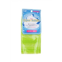 KAI Мочалка для тела Supper Bubble массажная жесткая нейлон зеленая , в форме шарфа 30*100см