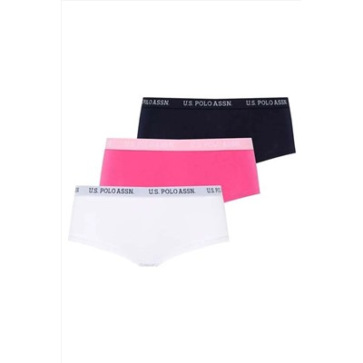 U.S. Polo Assn., Kadın, Lisanslı, Uspa, Lacivert-beyaz-fuşya, 3'lü Şort