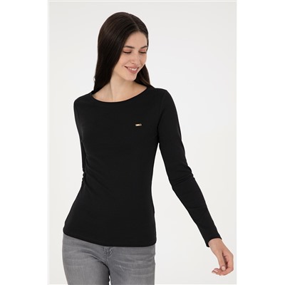 Kadın Siyah Bisiklet Yaka Sweatshirt