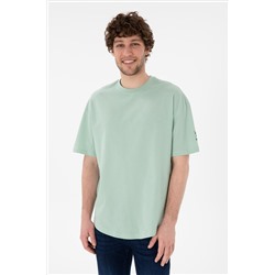 Erkek Long Fit Bisiklet Yaka Su Yeşili Basic Tişört