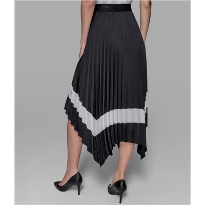 PLEATED ASYMMETRIC MIDI SKIRT