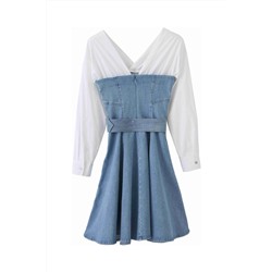 Vestido vaquero efecto doble prenda Azul y blanco