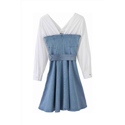 Vestido vaquero efecto doble prenda Azul y blanco